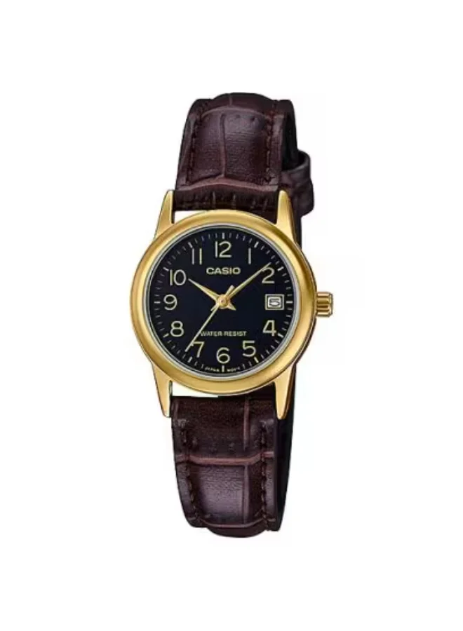 كاسيو Women's Leather Analog Watch LTP-V002GL-1B - 25 mm